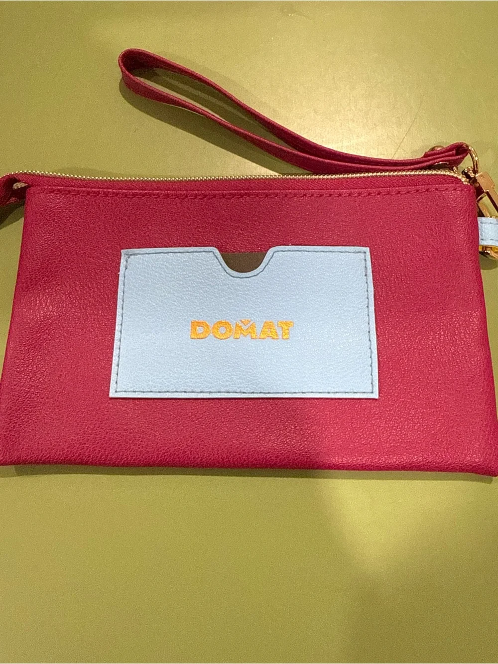 Doma Hot Pink Wristlet Clutch with Light Blue Card Pocket